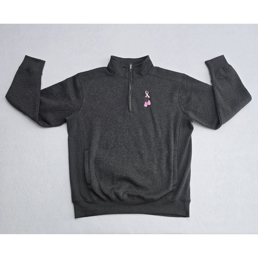 J America Charcoal Gray Pullover 1/4 Zip Breast Cancer Awareness Womens Size XL